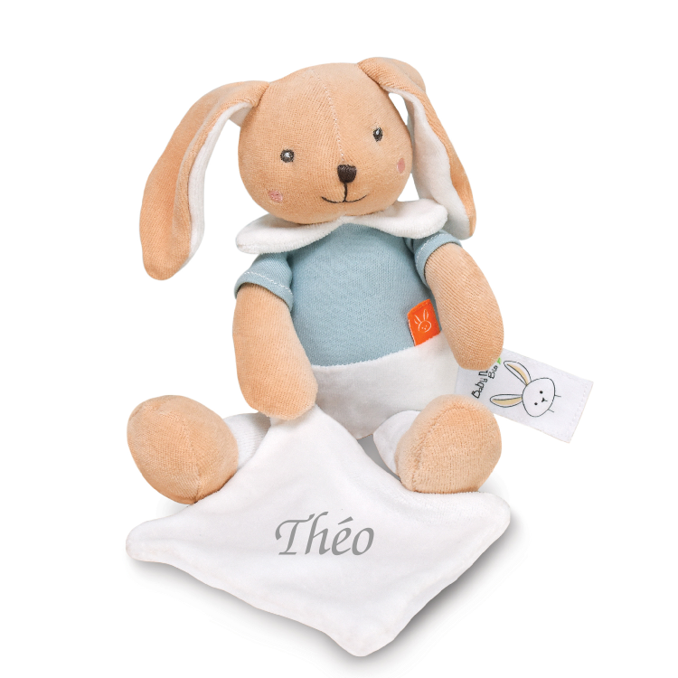  - organic cotton - plush with comforter rabbit blue 30 cm 